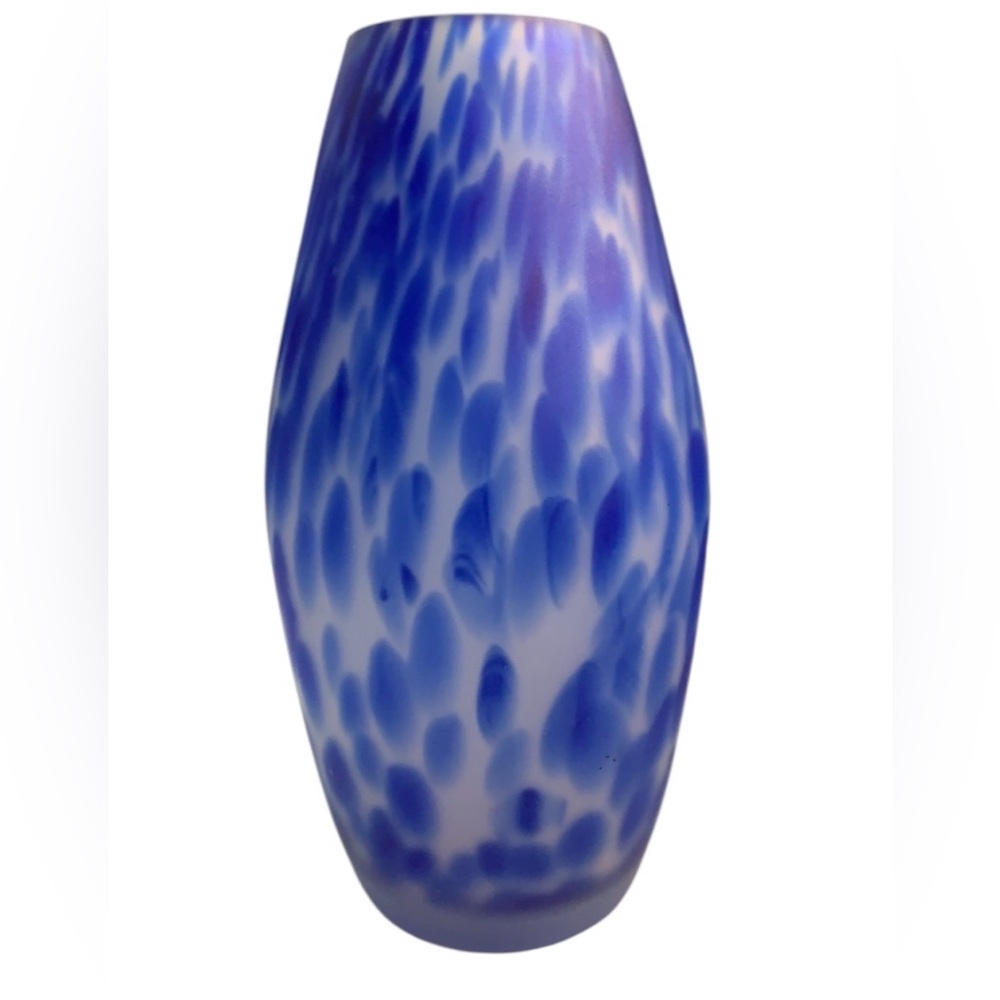 Cobalt Blue and White Molten Art Glass Vase.‎ Large 8.5” - Picture 4 of 9